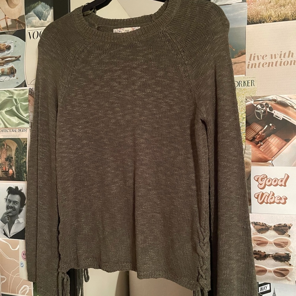Women’s Green Lace Up Tie Sweater